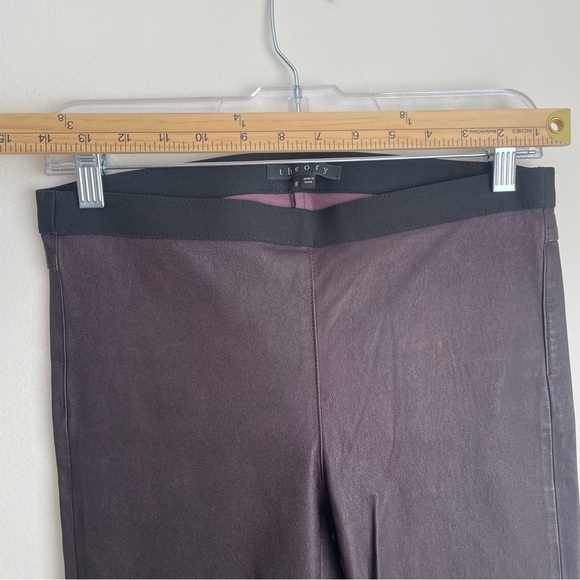 Theory Thaniel lamb Leather Pants brim burgundy cassis purple skinny designer 8 - Picture 10 of 14